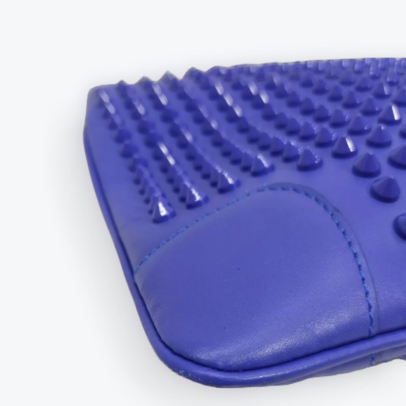 Auth Christian Louboutin Blue Spiked Studded Calfskin Loubiposh Clutch - Picture 7 of 10